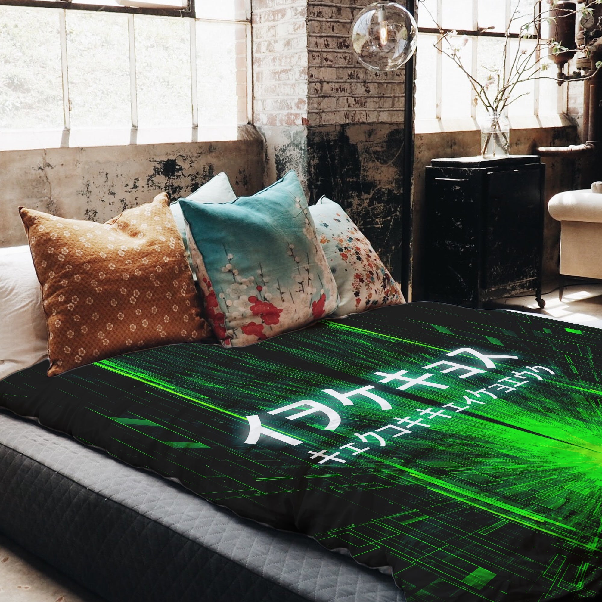 Manta terapéutica original - Funda de algodón verde con inscripción china