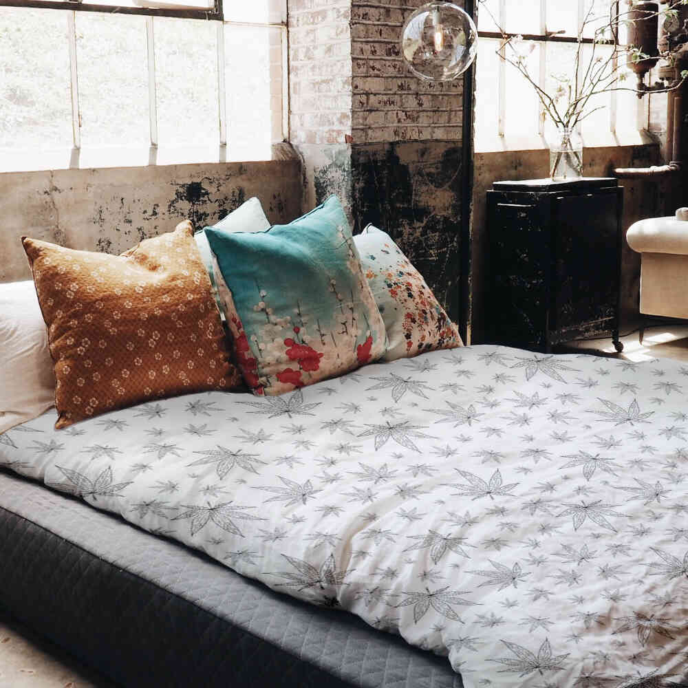 Set de ropa de cama con manta terapéutica gris con hiedra