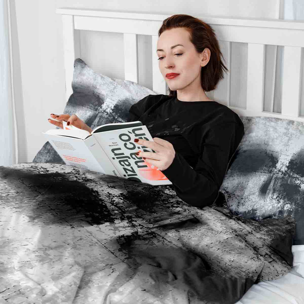 Juego de ropa de cama con manta terapéutica negra con patrón jaspeado