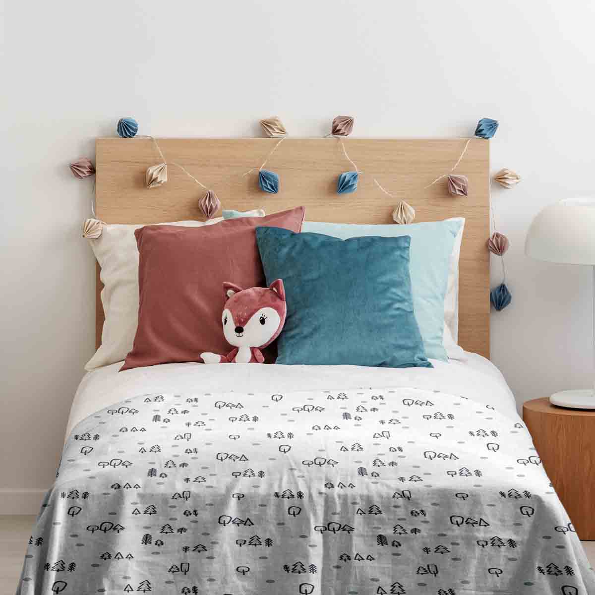 Manta terapéutica original - Funda de algodón blanca con puntos y árboles