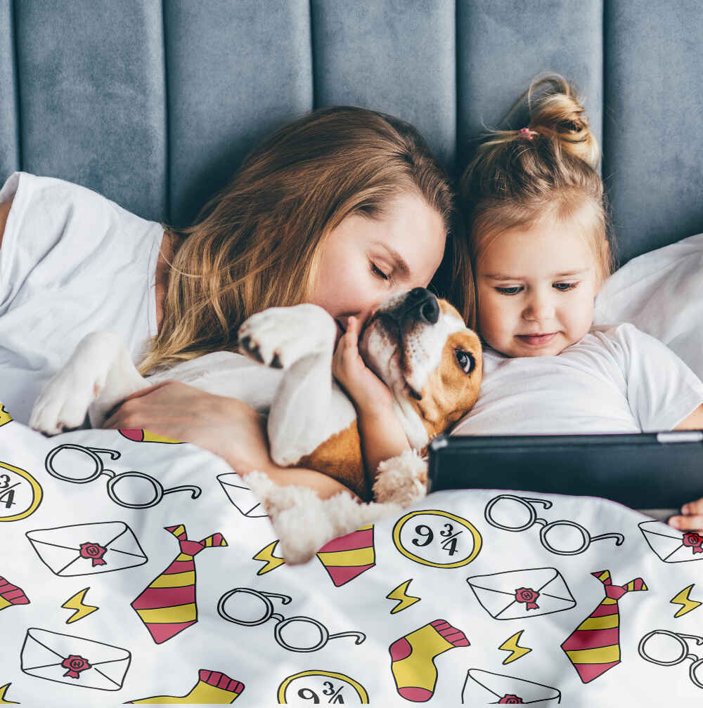 Set de ropa de cama con manta terapéutica blanca escuela de magia