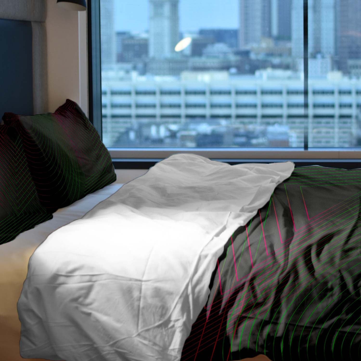Set de ropa de cama con mantas terapéuticas, degradado de colores y formas