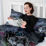 Juego de ropa de cama con manta terapéutica gris con lobo
