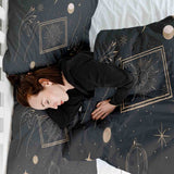 Juego de ropa de cama con manta terapéutica negro con sol, luna y estrellas