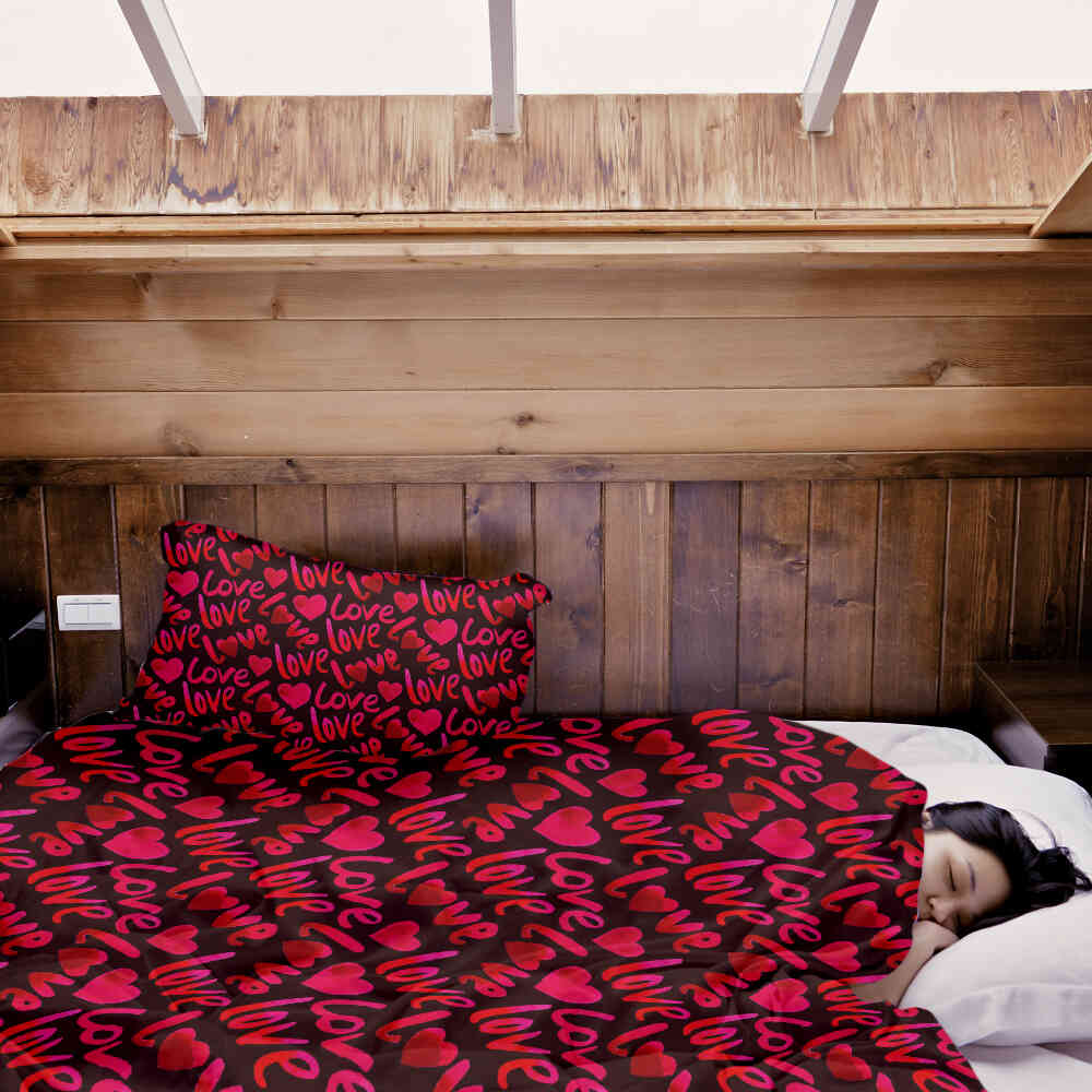 Set de ropa de cama con manta terapéutica negra con inscripción Love
