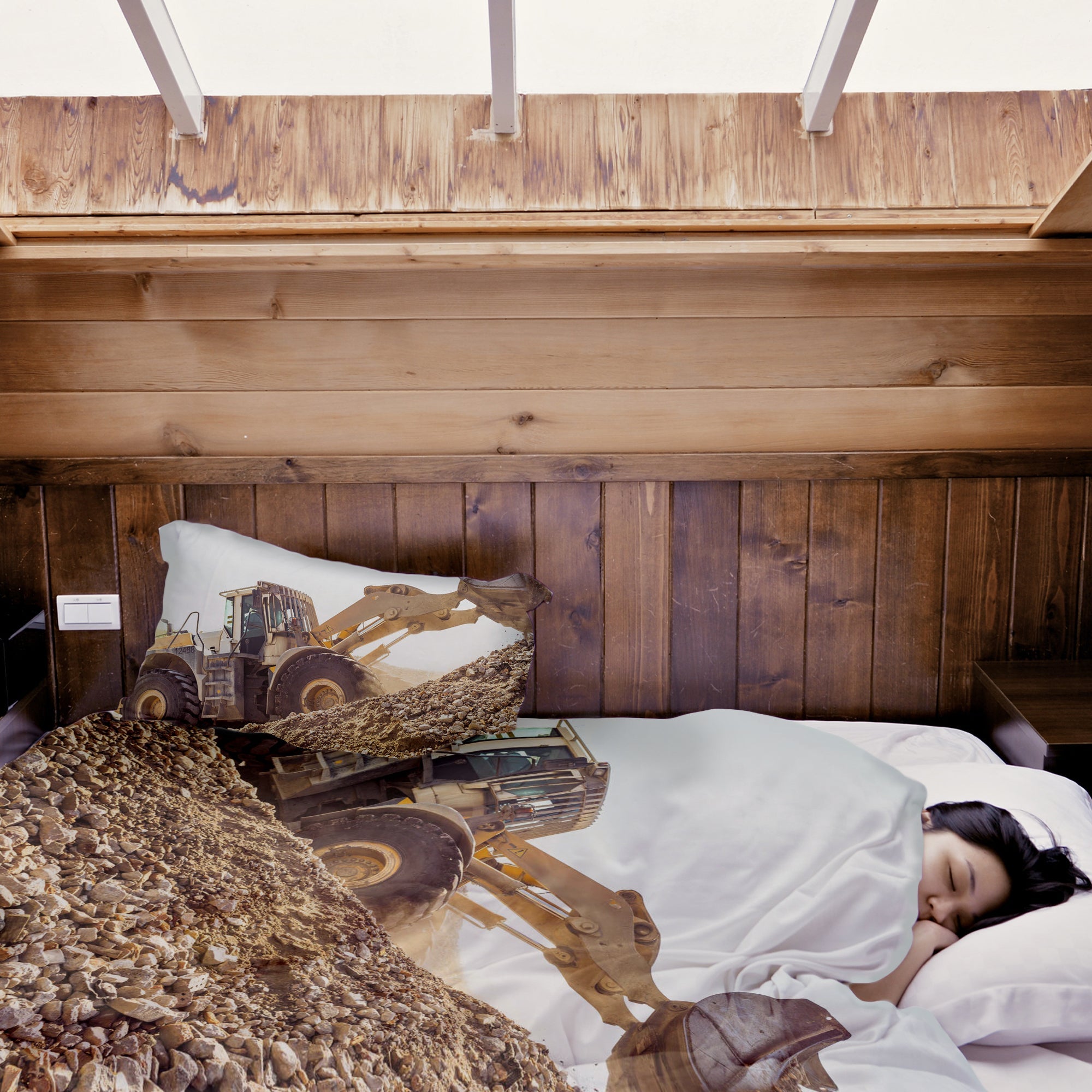 Set de ropa de cama con manta terapéutica Tractor en la montaña