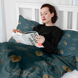 Set de ropa de cama con manta terapéutica verde con hoja dorada