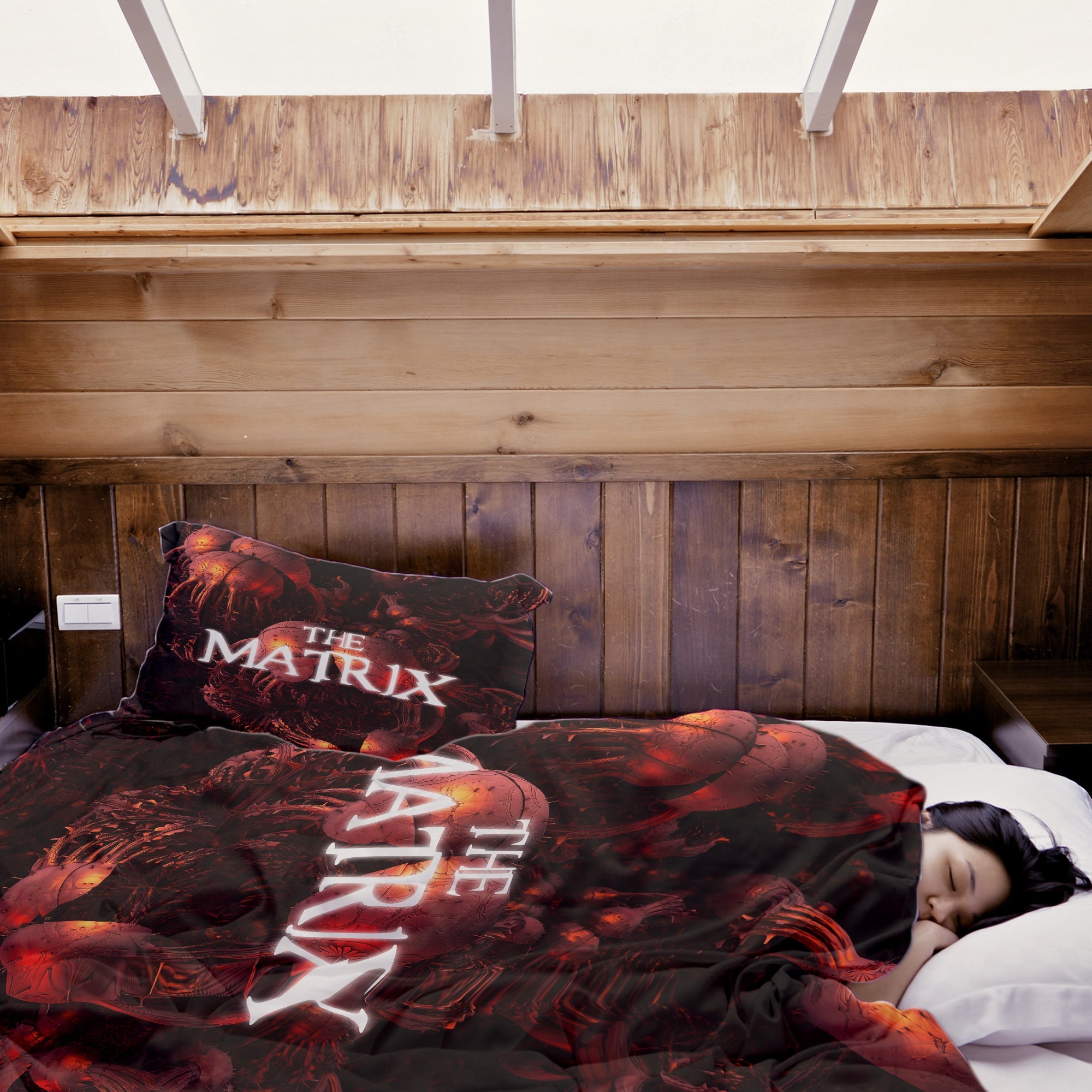 Set de ropa de cama con manta terapéutica roja con inscripción The Matrix