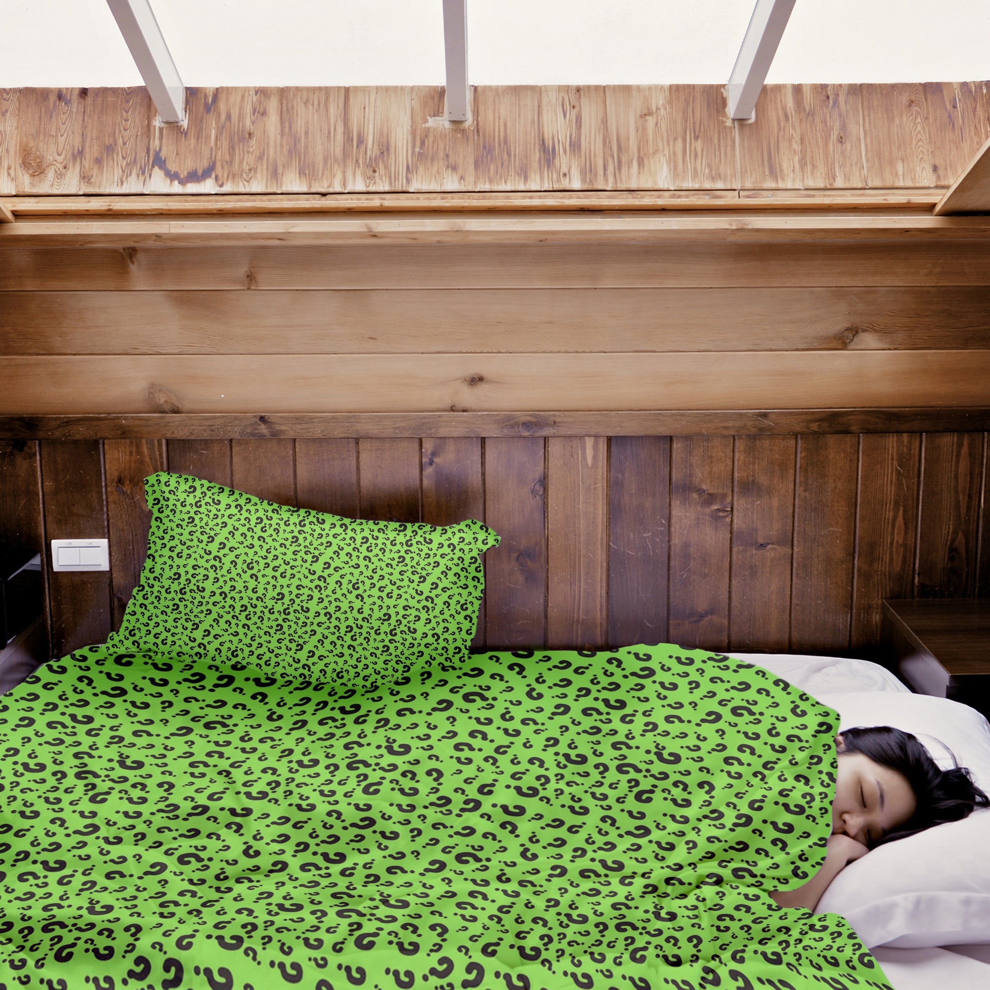 Set de ropa de cama con manta terapéutica verde claro con signo de interrogación