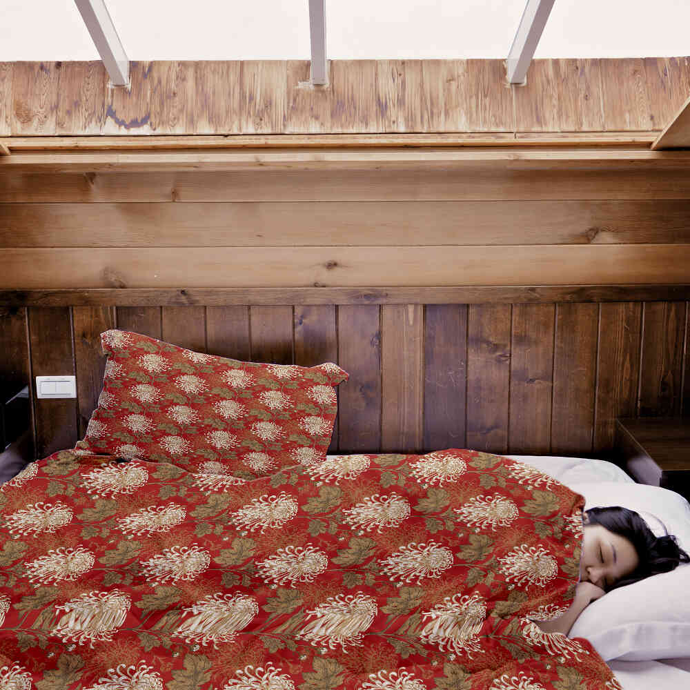 Set de ropa de cama con manta terapéutica roja con gran flor