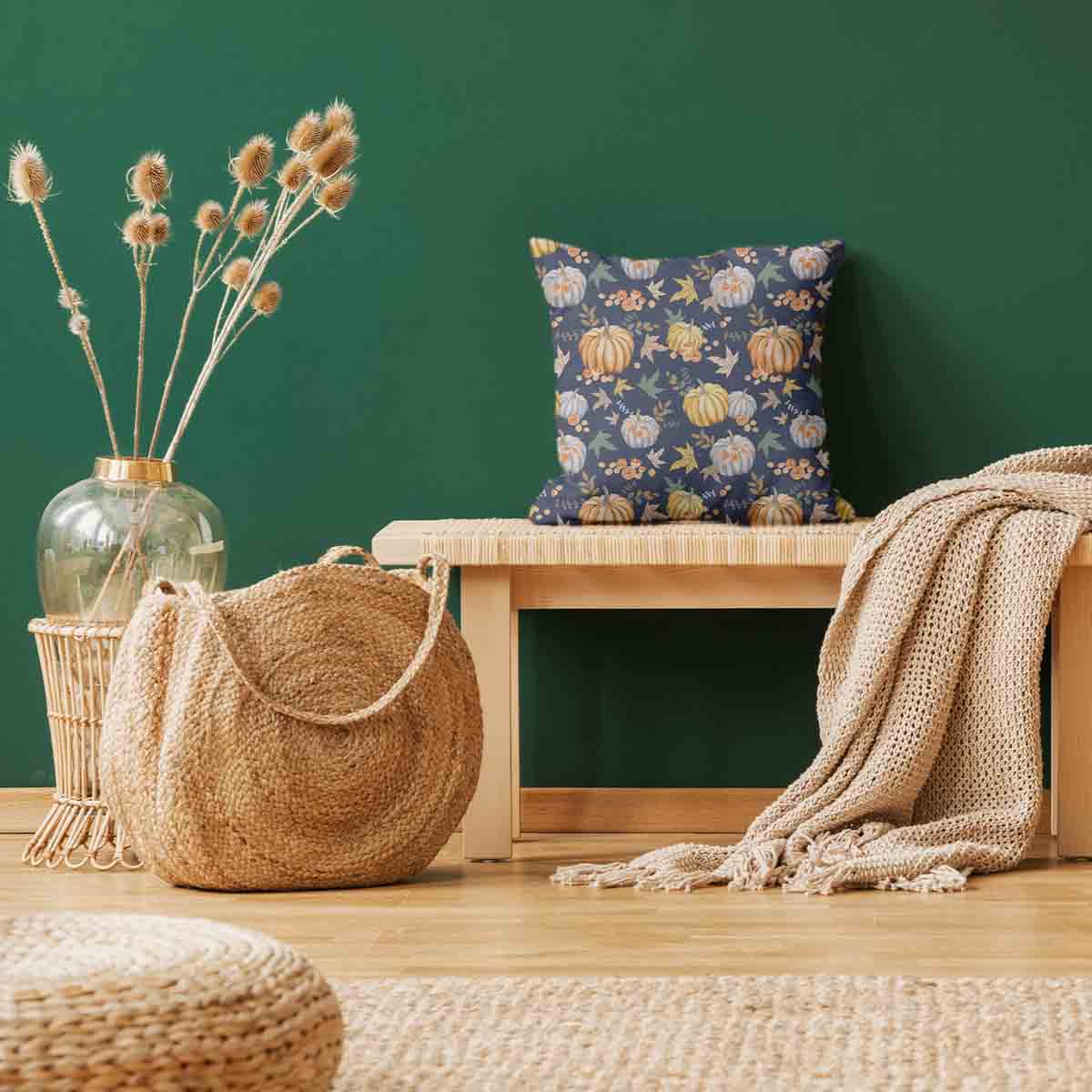 Almohada de salud azul con calabazas