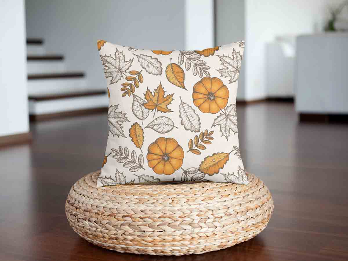 Almohada de salud blanca con hoja y calabaza