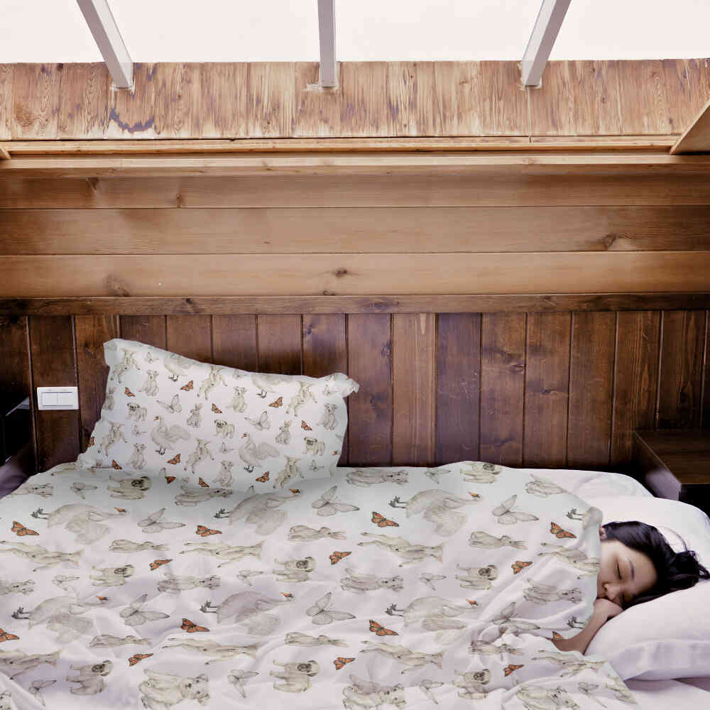 Set de ropa de cama con mantas terapéuticas blanco animales tiernos