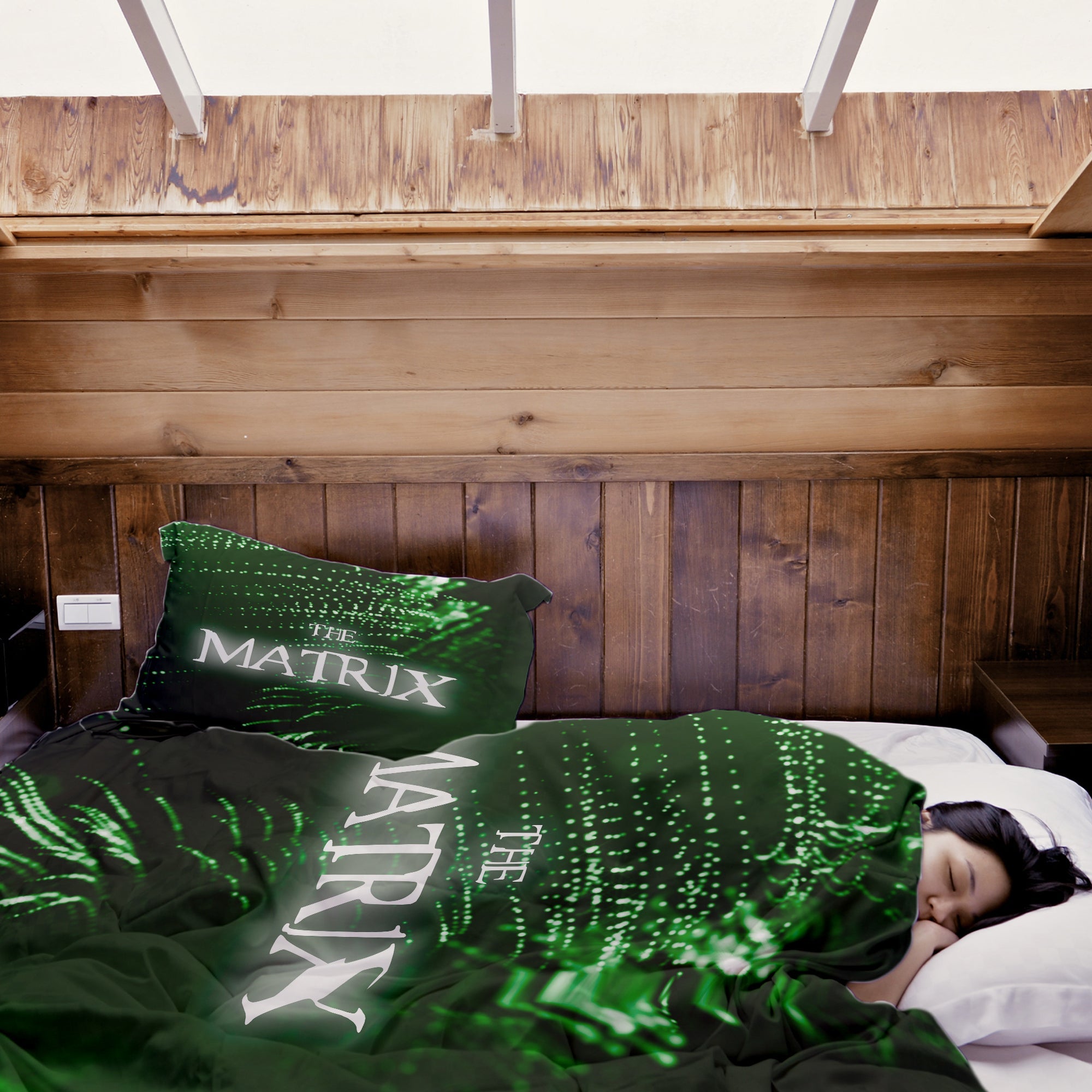 Set de ropa de cama y manta terapéutica verde The Matrix