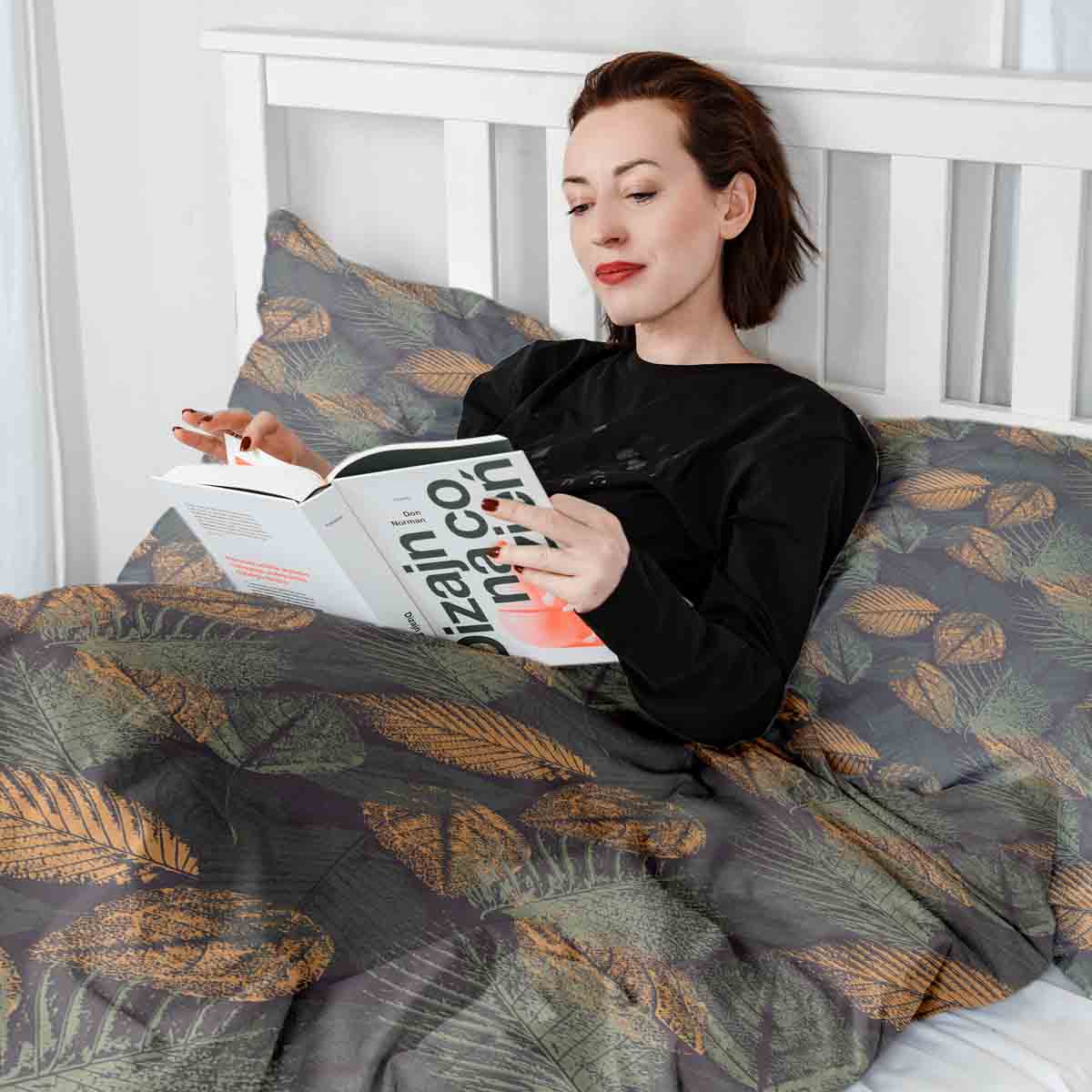 Juego de ropa de cama con manta terapéutica motivo de hoja otoñal