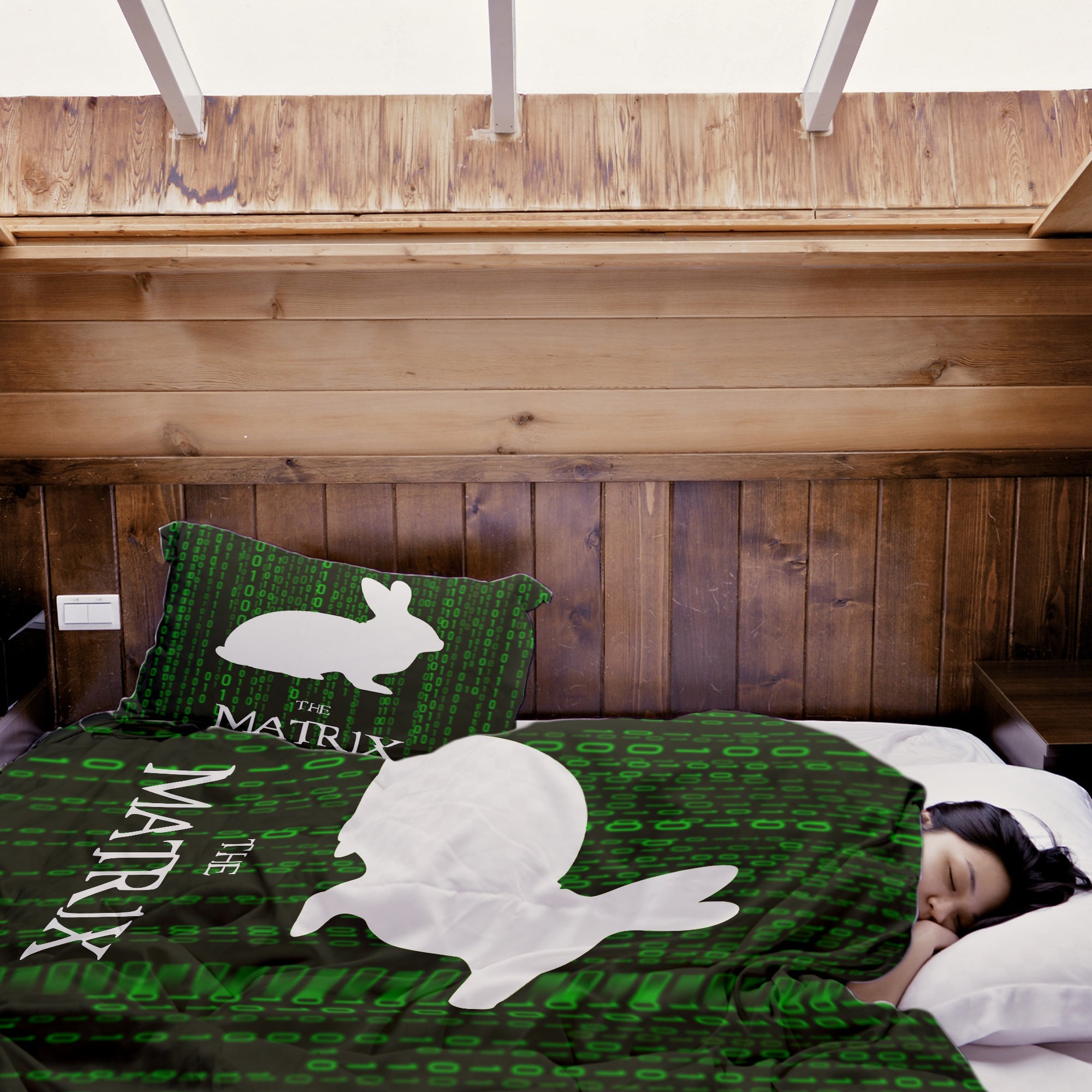 Set de ropa de cama y manta terapéutica Matrix Code verde