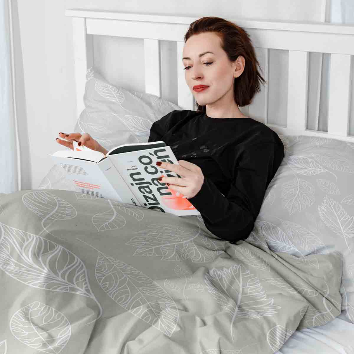 Set de ropa de cama con manta terapéutica beige con hojas claras