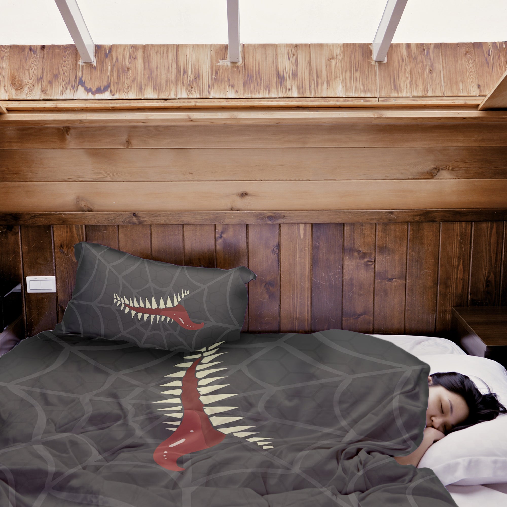 Set de ropa de cama con manta terapéutica gris con telaraña