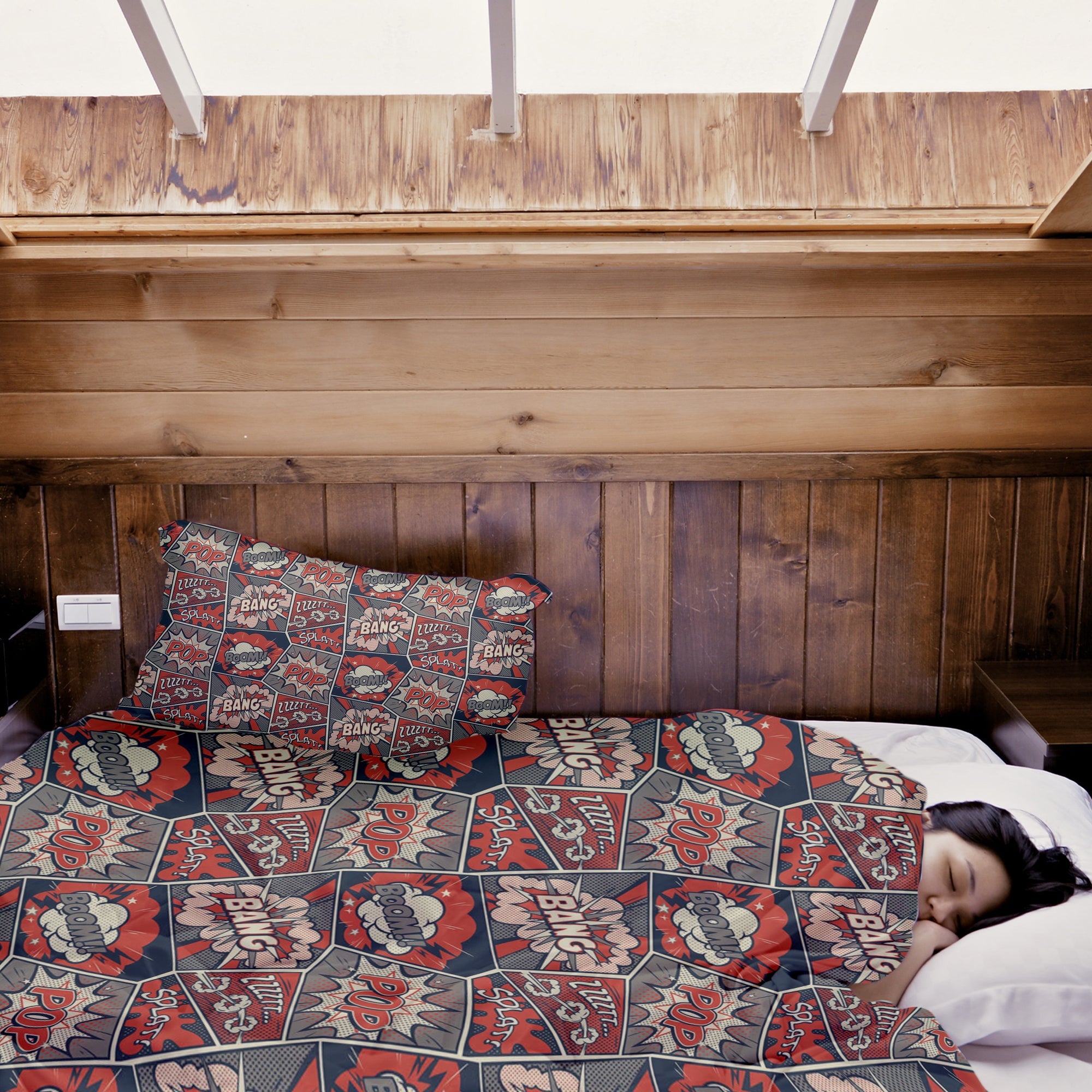 Set de ropa de cama con manta terapéutica rojo con cómic