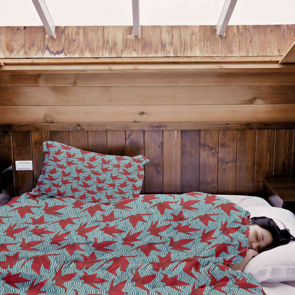 Set de ropa de cama con manta terapéutica rojo origami