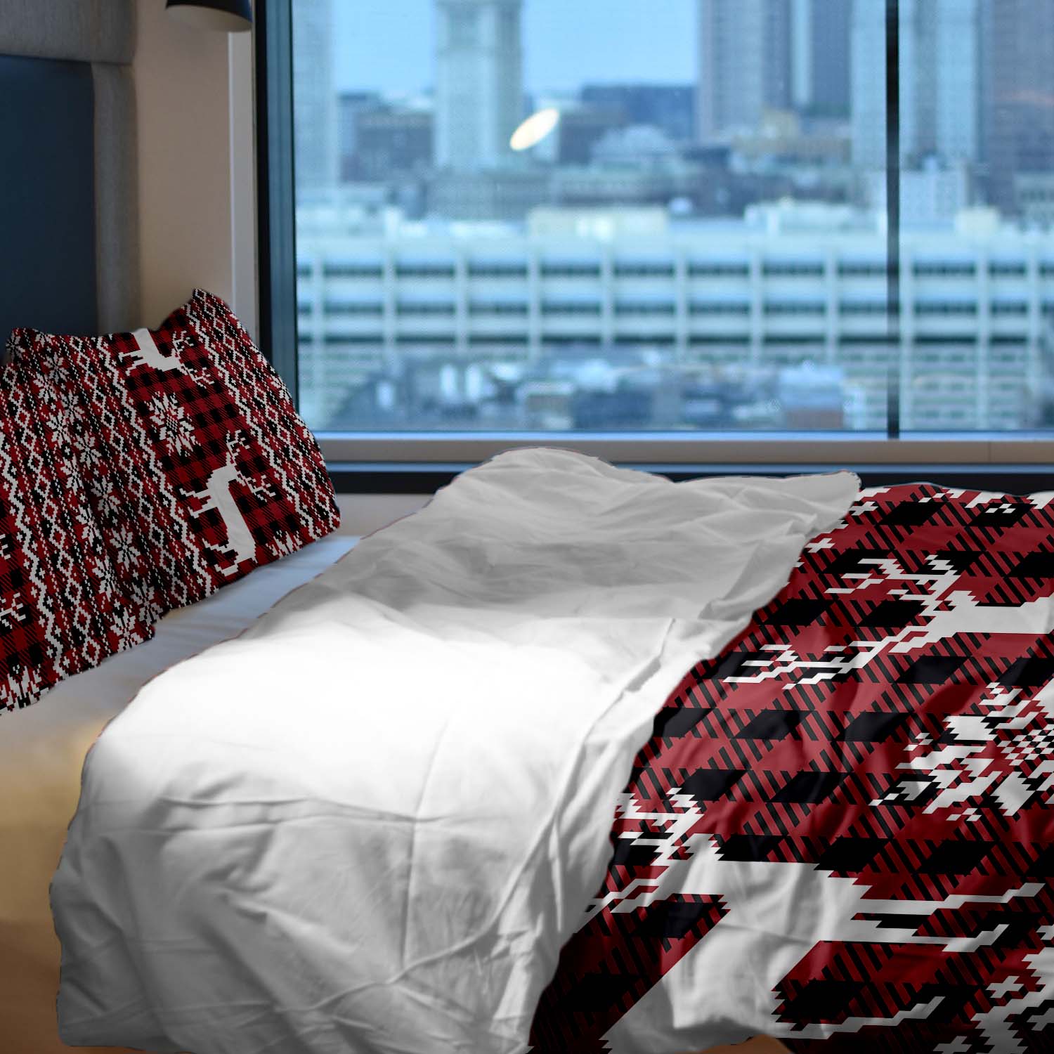 Juego de ropa de cama con manta terapéutica de cuadros con reno