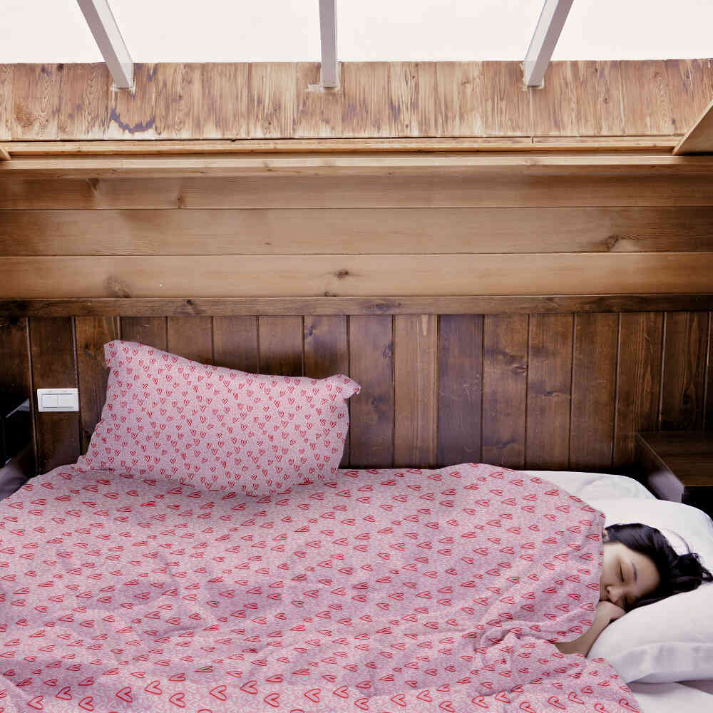 Set de ropa de cama con manta terapéutica rosa con corazones rojos