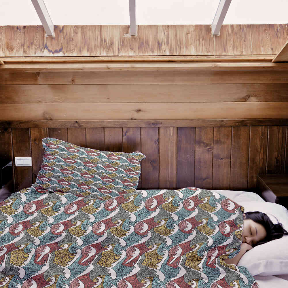 Set de ropa de cama con mantas terapéuticas y rompeolas coloridos