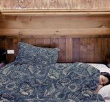 Set de ropa de cama con manta terapéutica azul con conchas