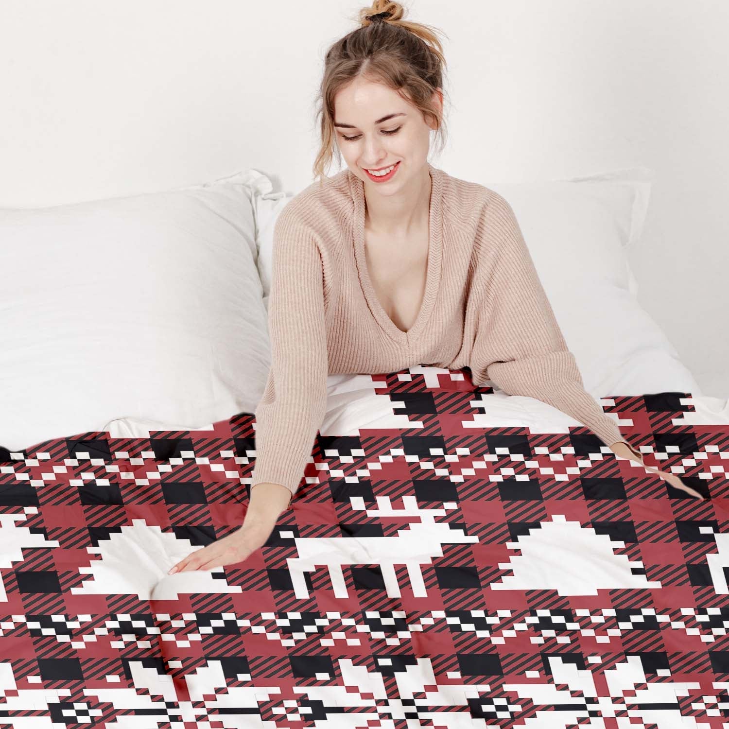 Manta terapéutica original - funda de algodón a cuadros con motivos navideños