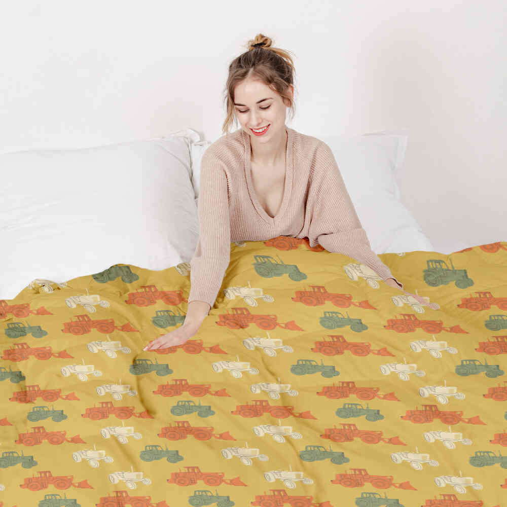 Set de ropa de cama con manta terapéutica naranja con tractores