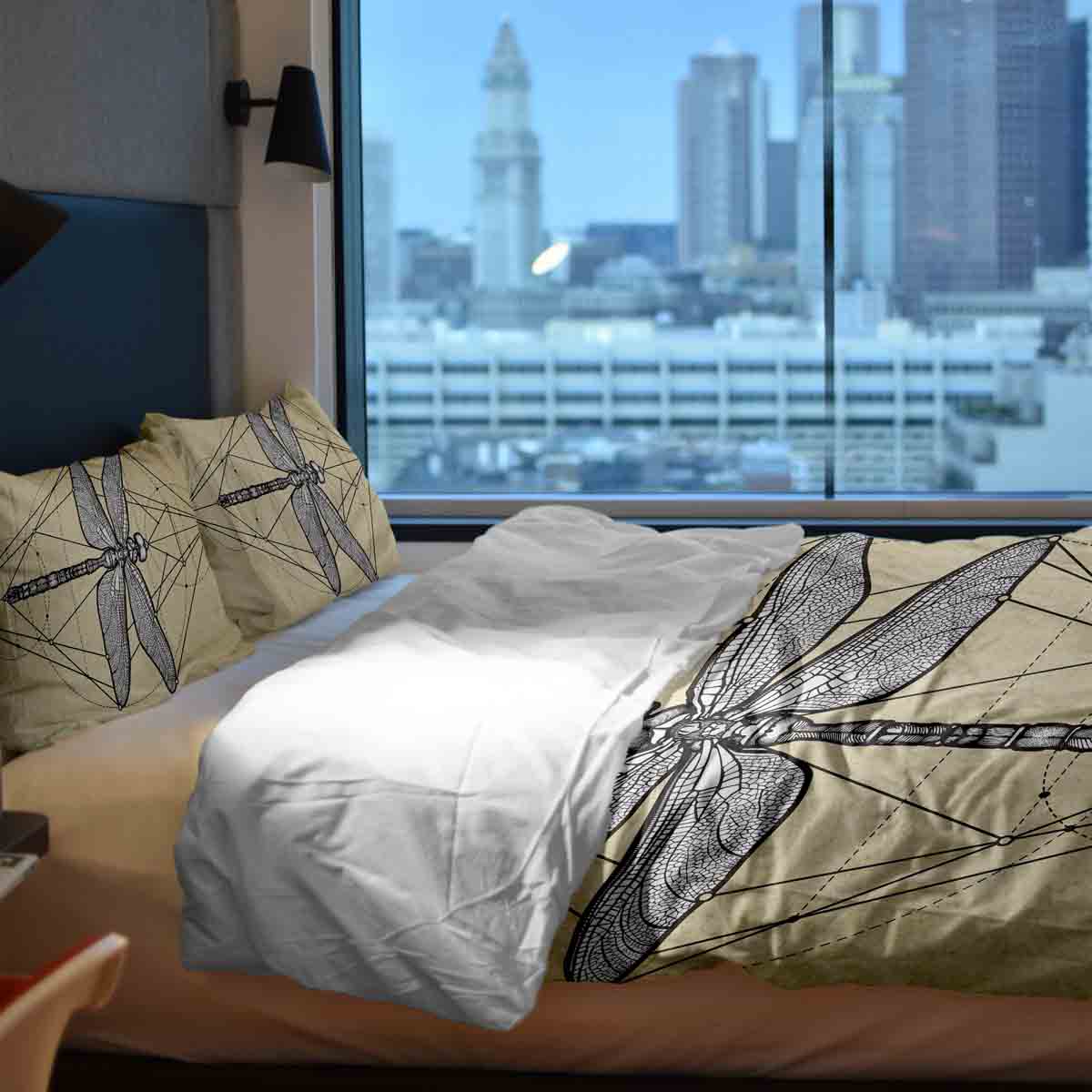 Set de ropa de cama con manta terapéutica amarillo con libélula