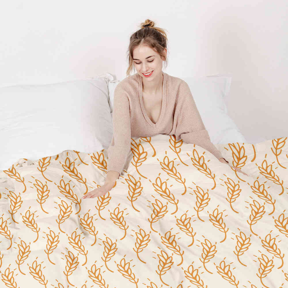 Set de ropa de cama con manta terapéutica blanca con trigo amarillo