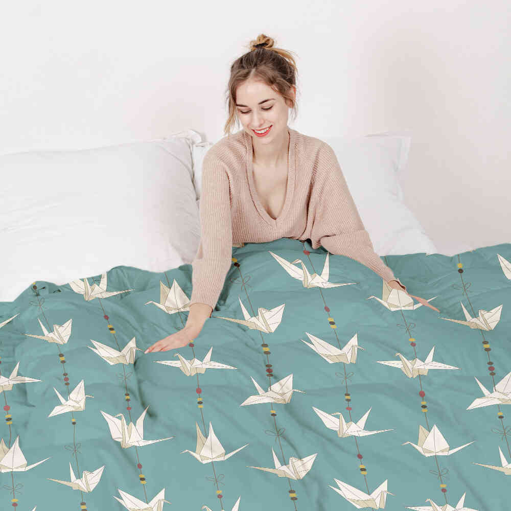 Juego de ropa de cama con manta terapéutica Origami Cisne