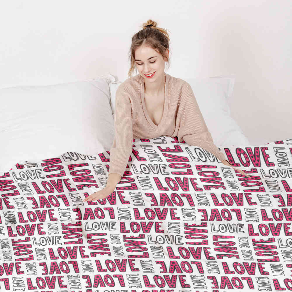Set de ropa de cama y mantas terapéuticas blanco L.O.V.E