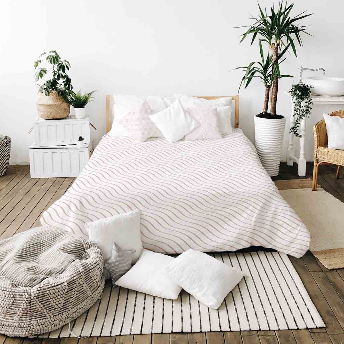 Set de ropa de cama con manta terapéutica rosa con ondas