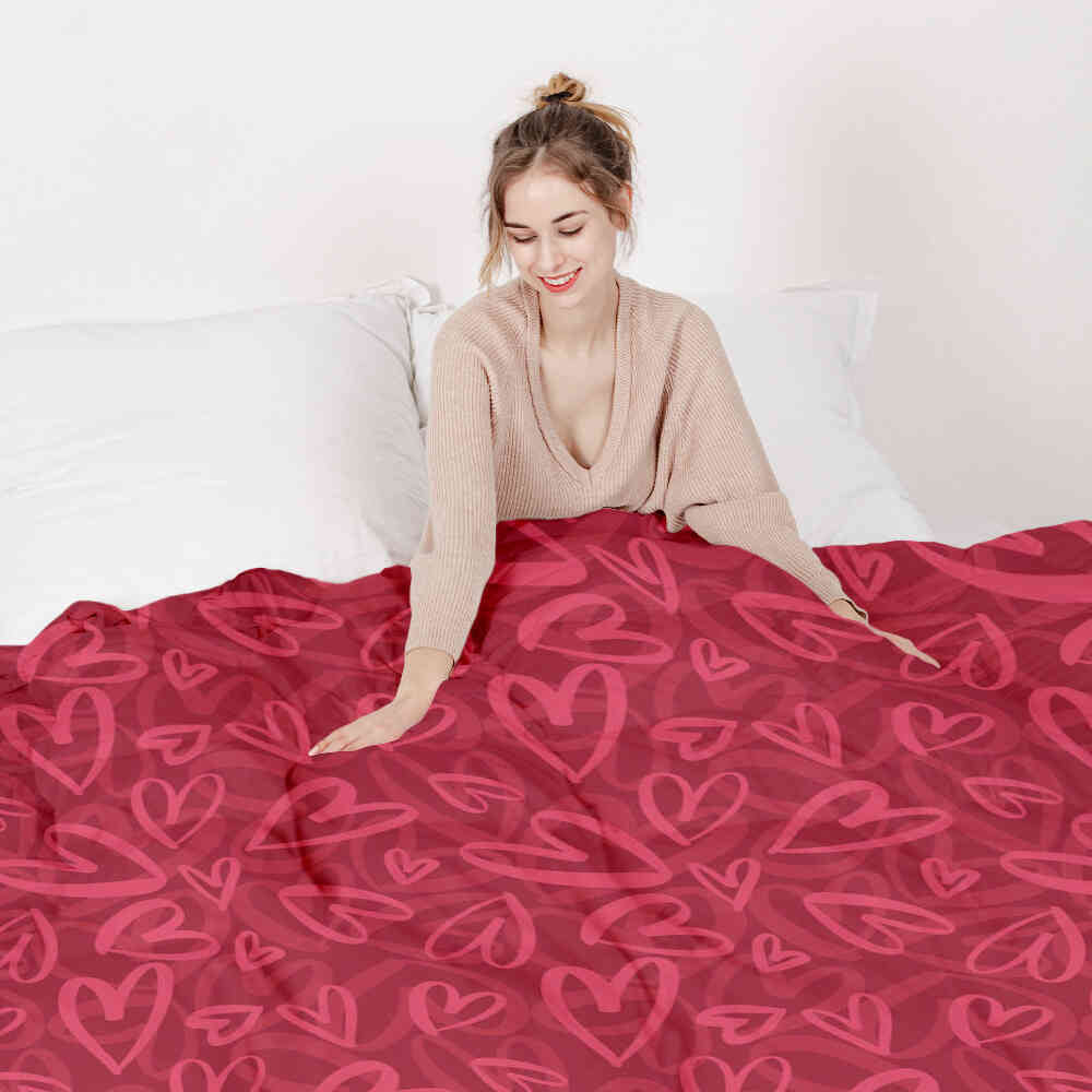Set de ropa de cama con manta terapéutica rojo con motivo de corazón rosa