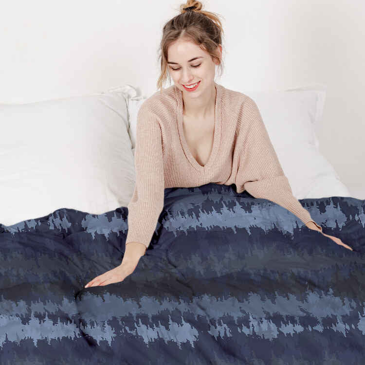 Set de ropa de cama con manta terapéutica ondas sonoras azules