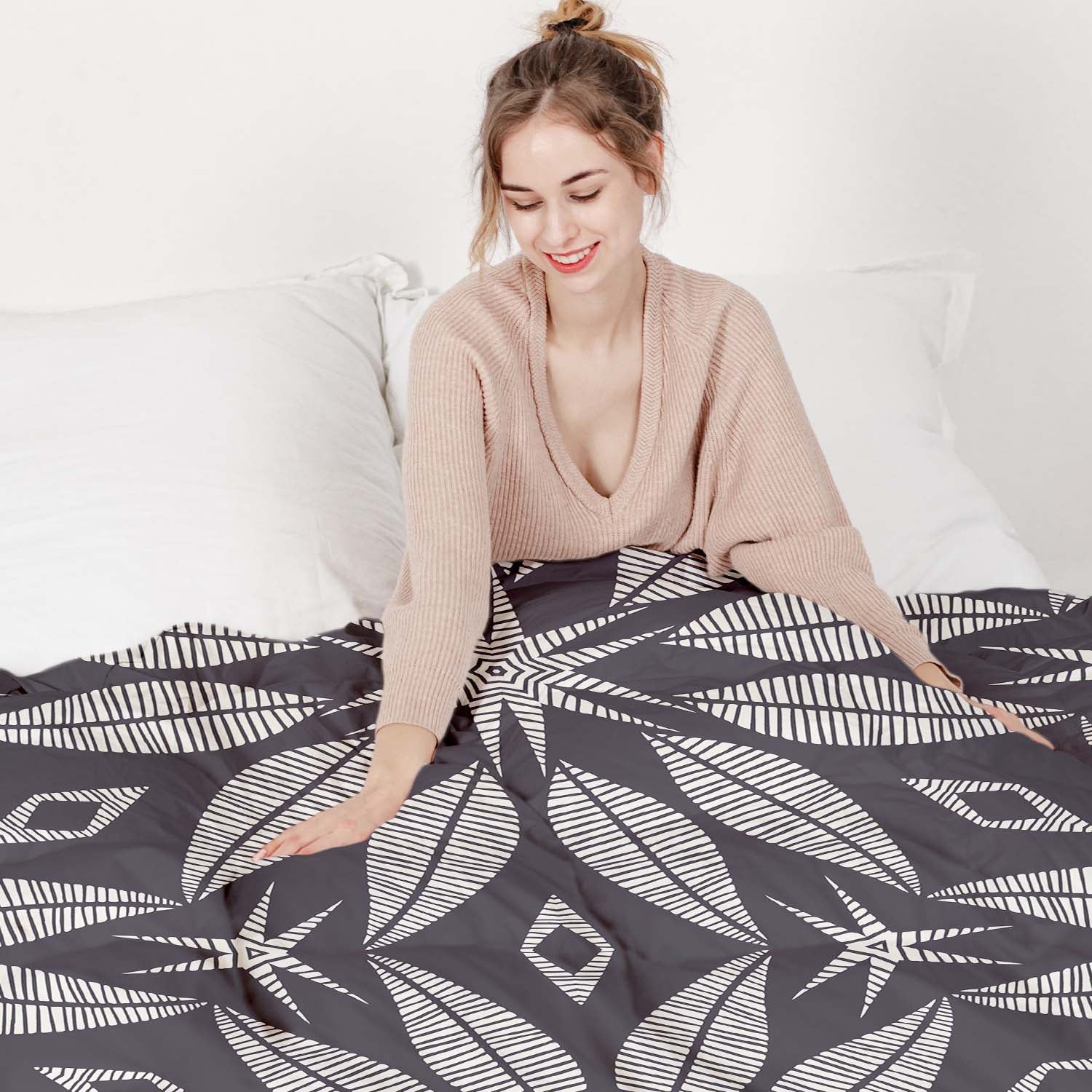 Juego de ropa de cama con manta terapéutica y gran flor
