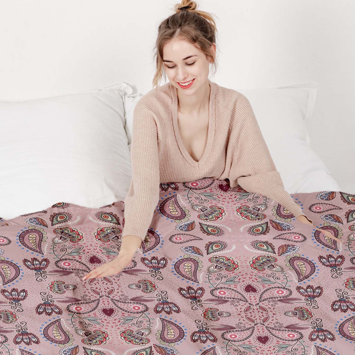 Set de ropa de cama con manta terapéutica rosa mandala