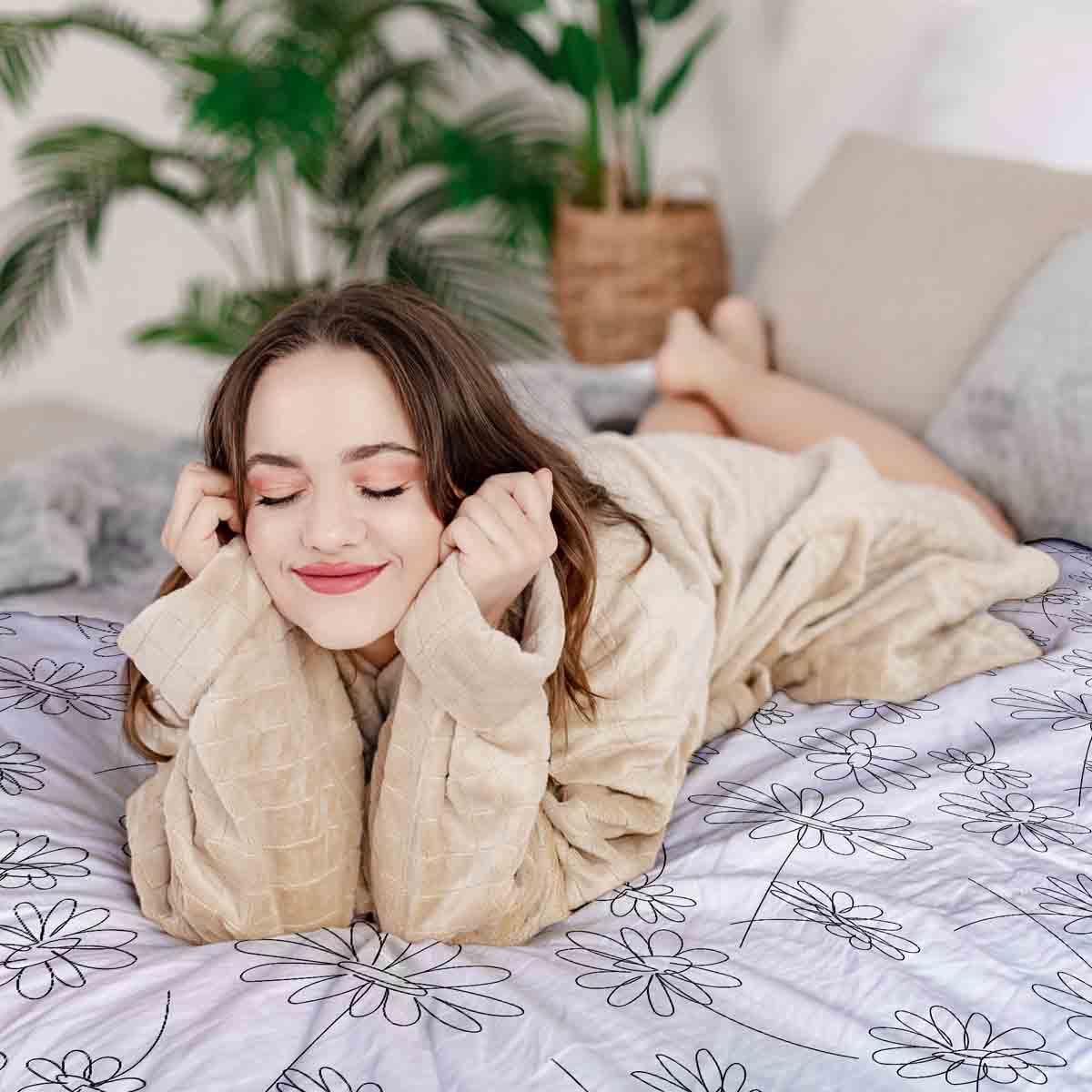 Juego de ropa de cama con manta terapéutica blanco Daisy