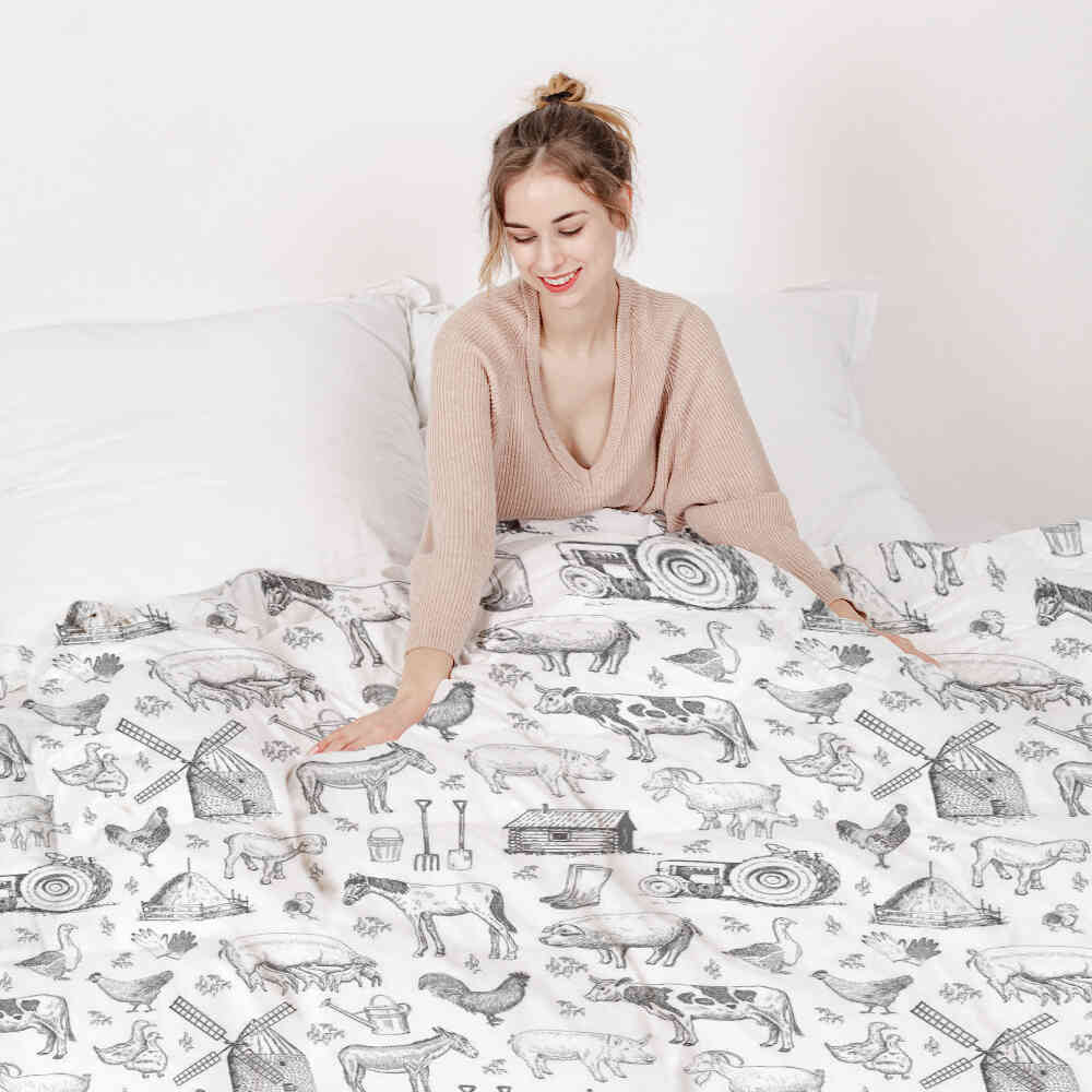 Juego de ropa de cama con manta terapéutica gris granja