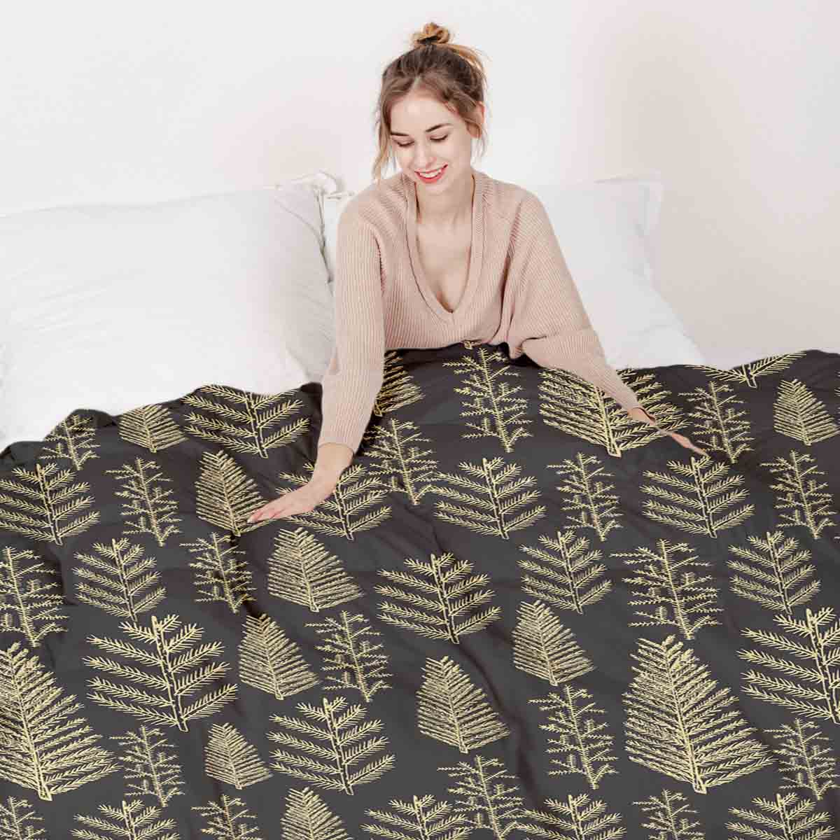 Set de ropa de cama con manta terapéutica y motivo de bosque