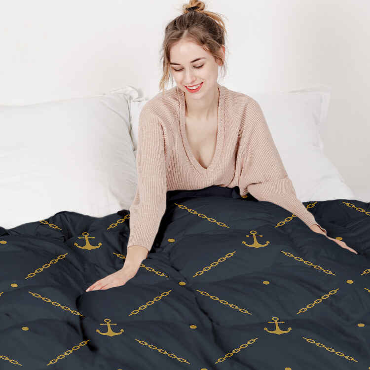 Juego de ropa de cama con manta terapéutica azul con ancla