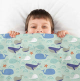 Set de ropa de cama con mantas terapéuticas verde con ballenas