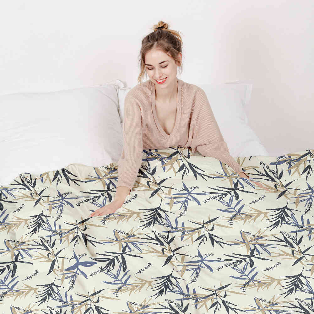 Set de ropa de cama con manta terapéutica, patrón de hojas, beige