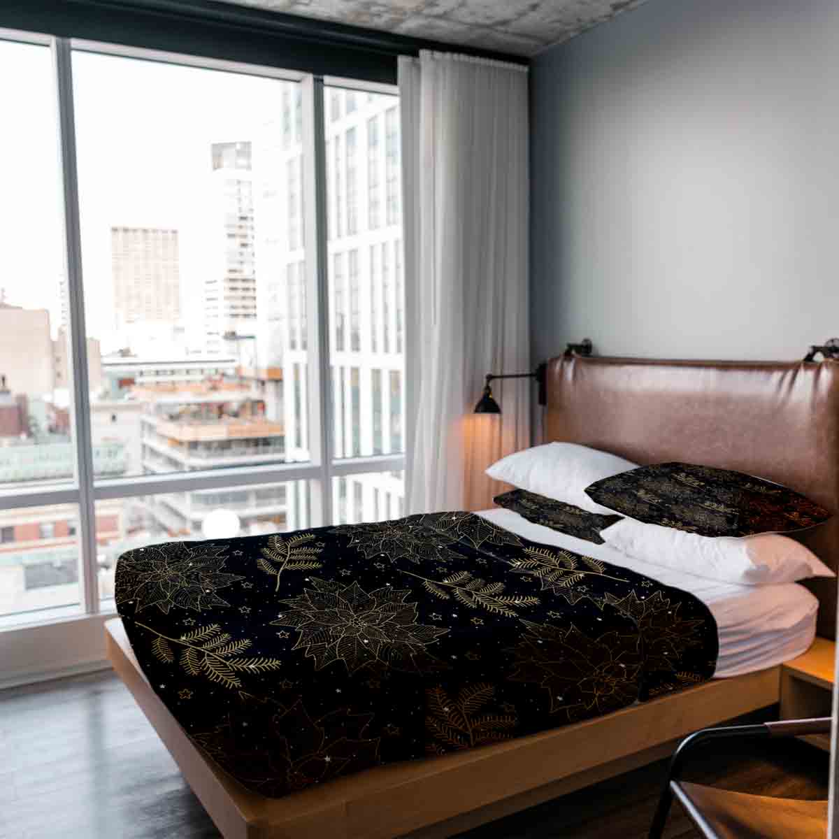 Set de ropa de cama con manta terapéutica negro estrella de Navidad