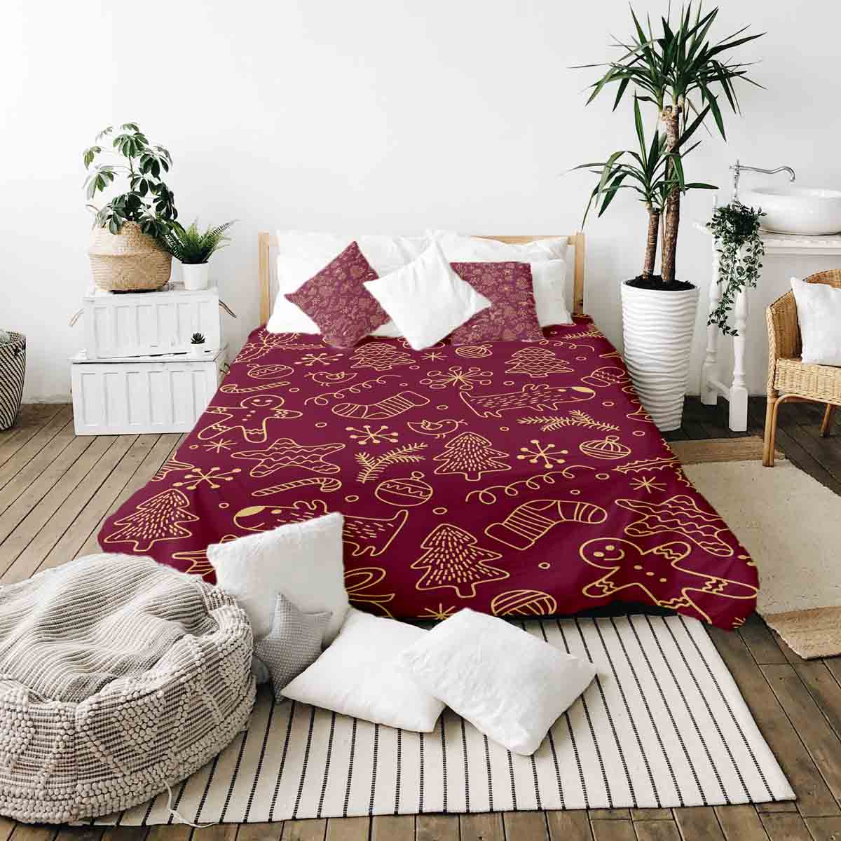Juego de ropa de cama con manta terapéutica roja con divertidos motivos navideños