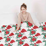 Juego de ropa de cama con manta terapéutica blanca con arbusto de rosas