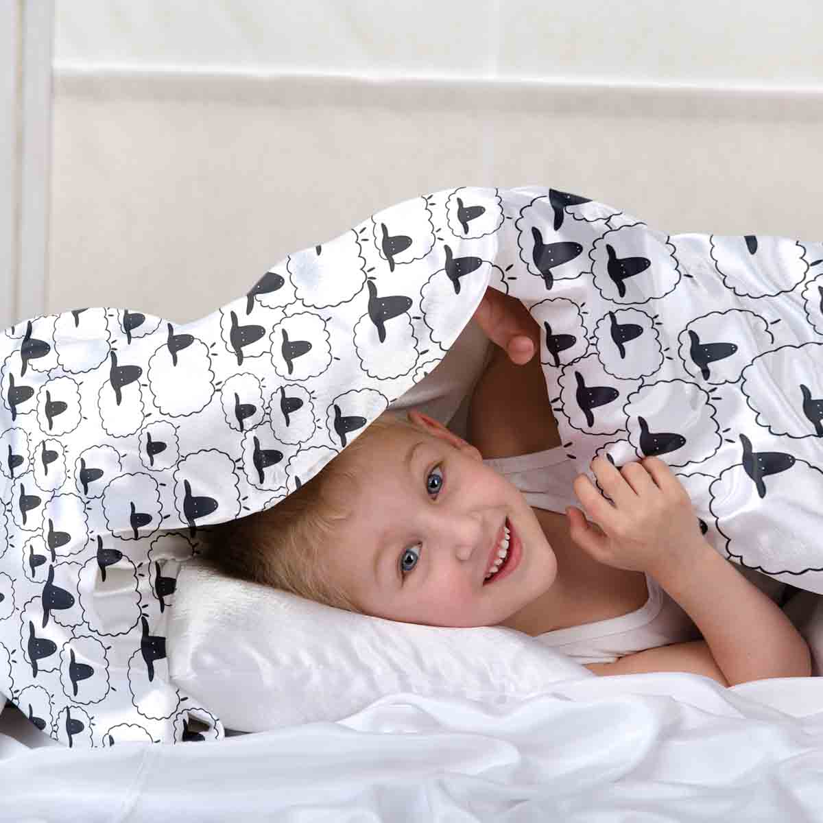 Manta terapéutica original - Funda de algodón blanca con ovejas