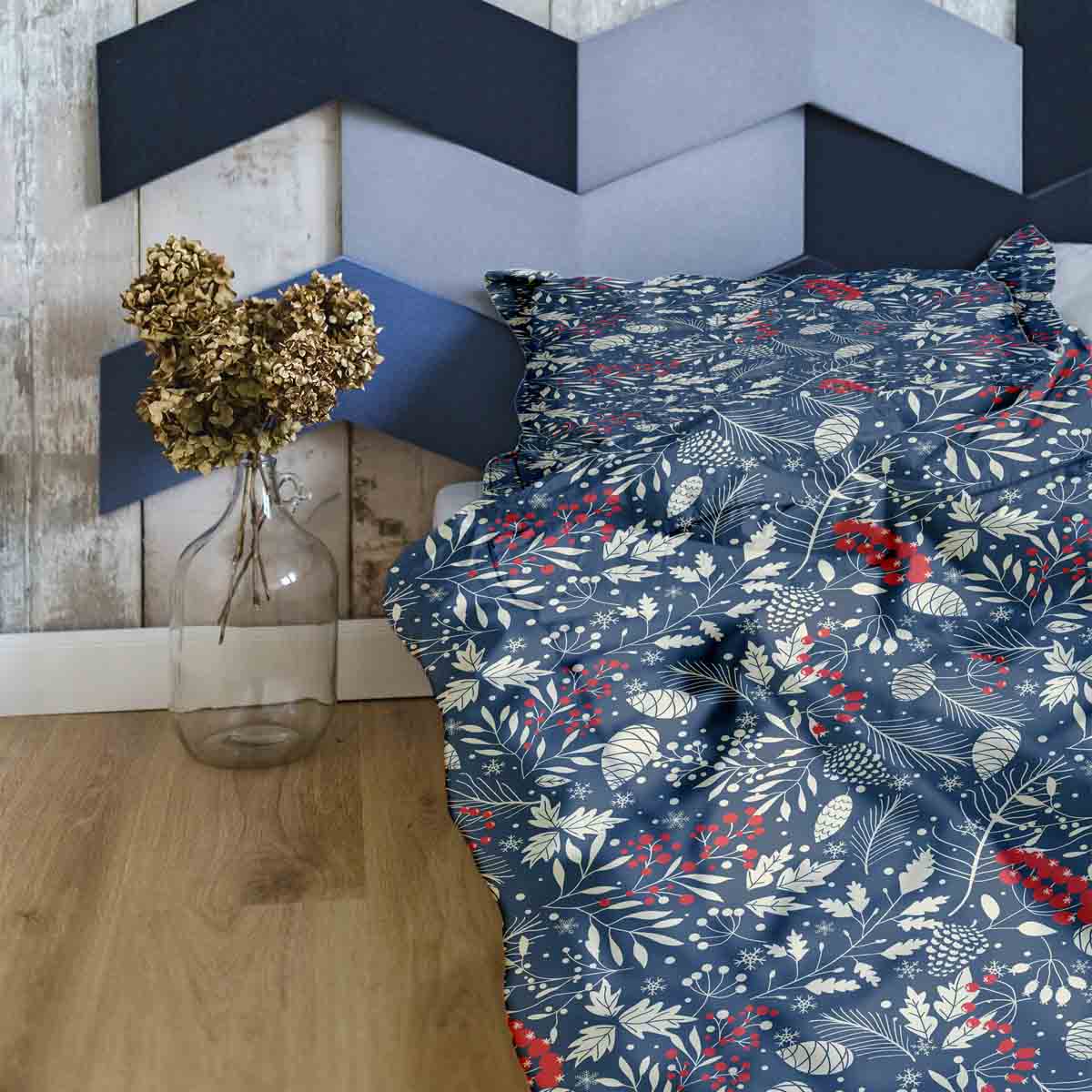 Set de ropa de cama con mantas terapéuticas y hojas navideñas